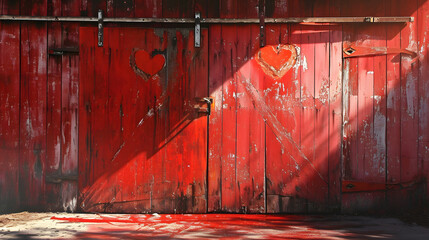 Red Barn Door With Heart Painted on It