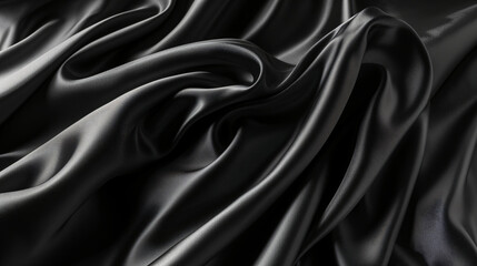 Black wavy satin background. Elegant and luxury fabric texture