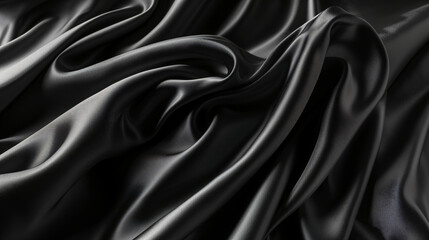 Obraz premium Black wavy satin background. Elegant and luxury fabric texture