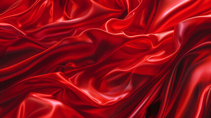 Fototapeta premium Red wavy satin background. Elegant and luxury fabric texture