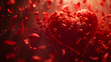Red Heart Surrounded by Petals, Love Blossoming in Natures Embrace