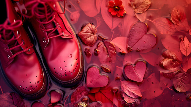 Pair of Red Shoes Amidst a Lush Natural Surrounding