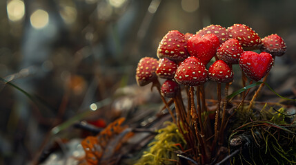 Group of Strawberries on Mossy Ground