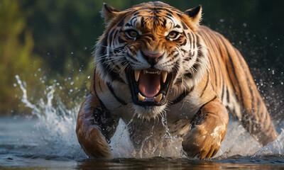 Fototapeta na wymiar Tiger running in the water