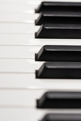 Classic Piano Keys, Traditional Black and White Keyboard Close up with selective focus