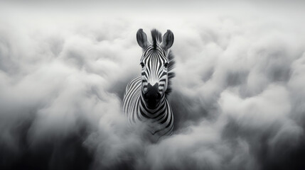 Photo of zebra, black and white minimal abstract style
