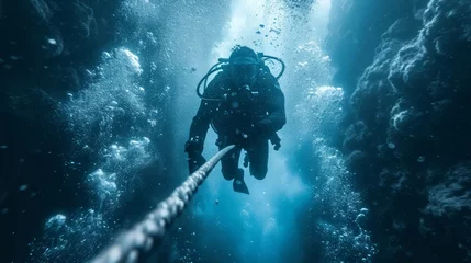 Foto op Aluminium Divers Decompressing Underwater on a Rope AI Generated © Alex