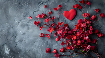 Bouquet of Red Flowers and Heart-Shaped Paper, Love and Beauty in One Frame