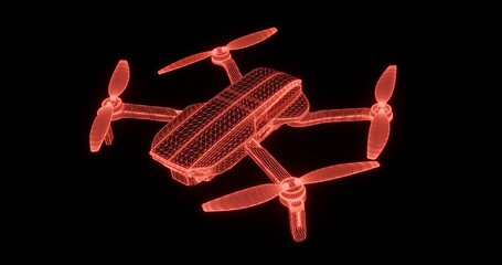 Drone in the form of a drawing from a wireframe, 3D rendering of the device.