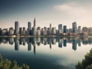 city skyline with river