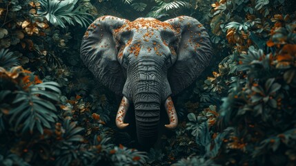 Elephant Head Portrait in Jungle AI Generated