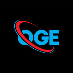 OGE logo. OGE letter. OGE letter logo design. Initials OGE logo linked with circle and uppercase monogram logo. OGE typography for technology, business and real estate brand.