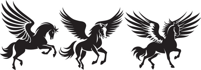 Pegasus, winged horse, black and white vector graphics