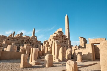 Luxor, Egypt - January 2, 2024: Obelisks and ruins of the Karnak Temple