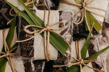 Chocolate brownie as a wedding or party favor