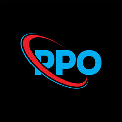 PPO logo. PPO letter. PPO letter logo design. Initials PPO logo linked with circle and uppercase monogram logo. PPO typography for technology, business and real estate brand.