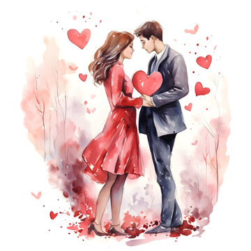 A beautiful drawing for him at valentines on a white background. Watercolour, painting