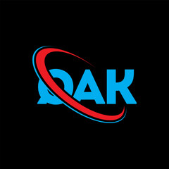 QAK logo. QAK letter. QAK letter logo design. Intitials QAK logo linked with circle and uppercase monogram logo. QAK typography for technology, business and real estate brand.