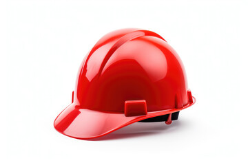 Red color worker helmet, isolated white background