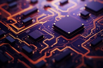 Close-up Macro Shot of a High-Tech Microchip for Electronics and Computing Applications