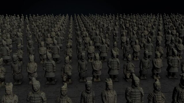 terracotta warriors in a row 3D animation 