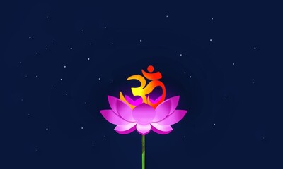Aum , Aum on lotus flower,Aum and lotus illustration