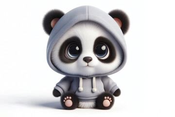 Little panda with big eyes dressed in a hoodie isolated on a white background. ai generative