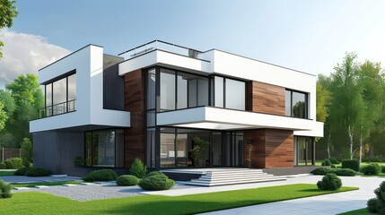 Fototapeta na wymiar A modern and luxurious dream house, perfect for diverse property business purposes such as house rental, buying and selling, and investment. 