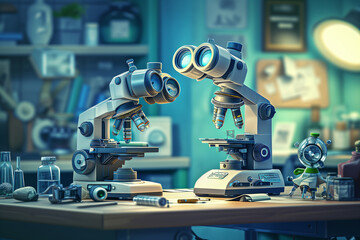 Microscope in laboratory.