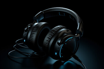 Fototapeta na wymiar Headphones on black background. Music concept. 3D Rendering