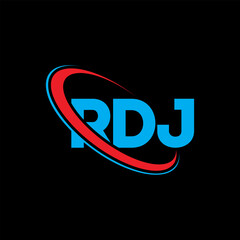 RDJ logo. RDJ letter. RDJ letter logo design. Initials RDJ logo linked with circle and uppercase monogram logo. RDJ typography for technology, business and real estate brand.