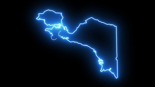 Animated map of the island of Papua in Indonesia with a glowing neon effect