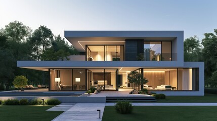 Fototapeta na wymiar A modern and luxurious dream house, ideal for various property business purposes, including house rental, buying and selling, and investment
