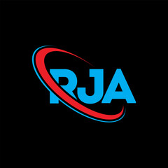 RJA logo. RJA letter. RJA letter logo design. Initials RJA logo linked with circle and uppercase monogram logo. RJA typography for technology, business and real estate brand.