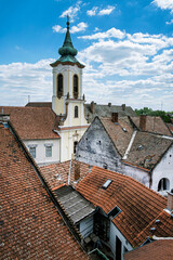 Annunciation church and red roofs, Szentendre, Hungary - 714250913