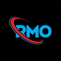 RMO logo. RMO letter. RMO letter logo design. Initials RMO logo linked with circle and uppercase monogram logo. RMO typography for technology, business and real estate brand.