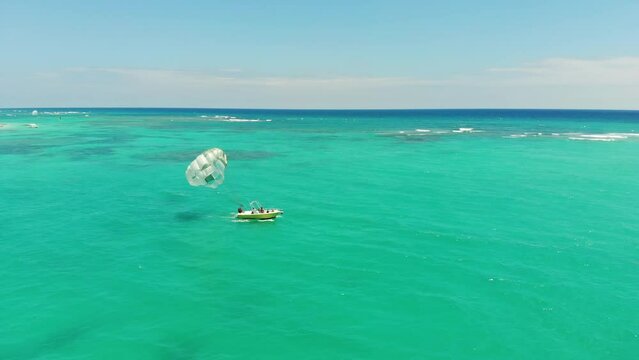 parasailing on the beach, aerial view caribbean