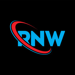 RNW logo. RNW letter. RNW letter logo design. Initials RNW logo linked with circle and uppercase monogram logo. RNW typography for technology, business and real estate brand.