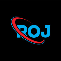 ROJ logo. ROJ letter. ROJ letter logo design. Initials ROJ logo linked with circle and uppercase monogram logo. ROJ typography for technology, business and real estate brand.