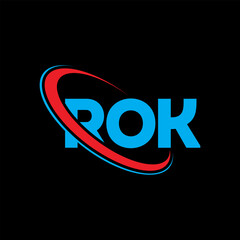 ROK logo. ROK letter. ROK letter logo design. Initials ROK logo linked with circle and uppercase monogram logo. ROK typography for technology, business and real estate brand.