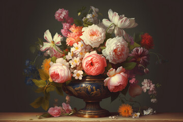 Bouquet of spring flowers in a vase on the table