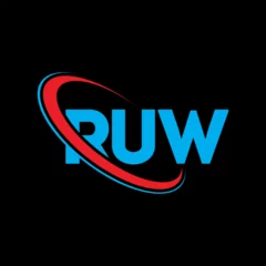 Fotobehang RUW logo. RUW letter. RUW letter logo design. Initials RUW logo linked with circle and uppercase monogram logo. RUW typography for technology, business and real estate brand. © mamun25g