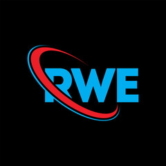 RWE logo. RWE letter. RWE letter logo design. Initials RWE logo linked with circle and uppercase monogram logo. RWE typography for technology, business and real estate brand.