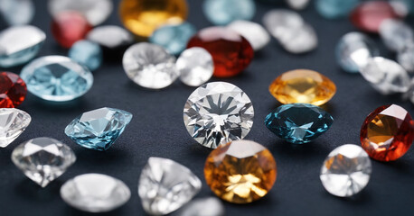 A stunning macro shot of cubic zirconia stones against a white background, showcasing the bright and shiny allure of modern jewelry, perfect for a luxurious and fashionable aesthetic. - obrazy, fototapety, plakaty