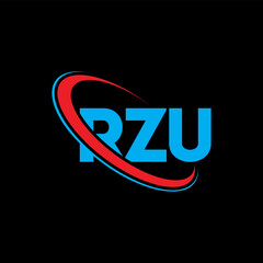 RZU logo. RZU letter. RZU letter logo design. Initials RZU logo linked with circle and uppercase monogram logo. RZU typography for technology, business and real estate brand.