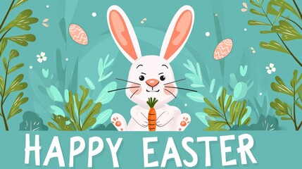 Obraz na płótnie Canvas bunny with carrot, HAPPY EASTER