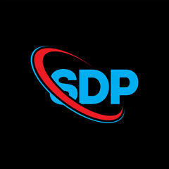 SDP logo. SDP letter. SDP letter logo design. Initials SDP logo linked with circle and uppercase monogram logo. SDP typography for technology, business and real estate brand.