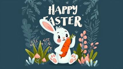 bunny with carrot, HAPPY EASTER