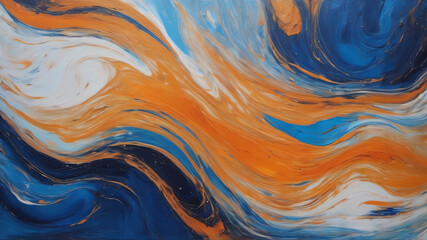 Modern abstract painting is marble and lively blue and orange design, bold and wave composition - obrazy, fototapety, plakaty