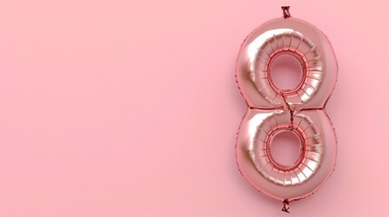 Celebration for International Women's Day. Number 8 Shaped Balloon on a Pastel Pink Background. - obrazy, fototapety, plakaty